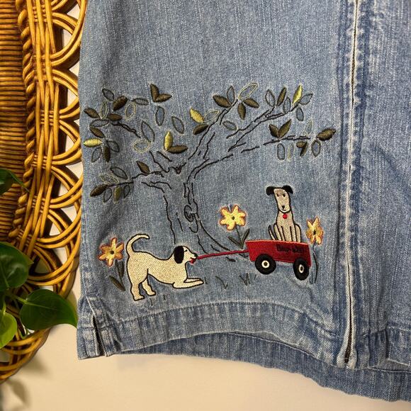 Western Denim Embroidered Vest Novelty Dog Motif Vintage Layer | True Summer - Picture 4 of 7